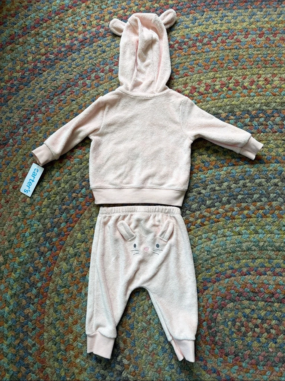 Carter's Baby Girl Terry Light Pink Hooded Two-Piece Track Suit Set size 6 month - Picture 3 of 4
